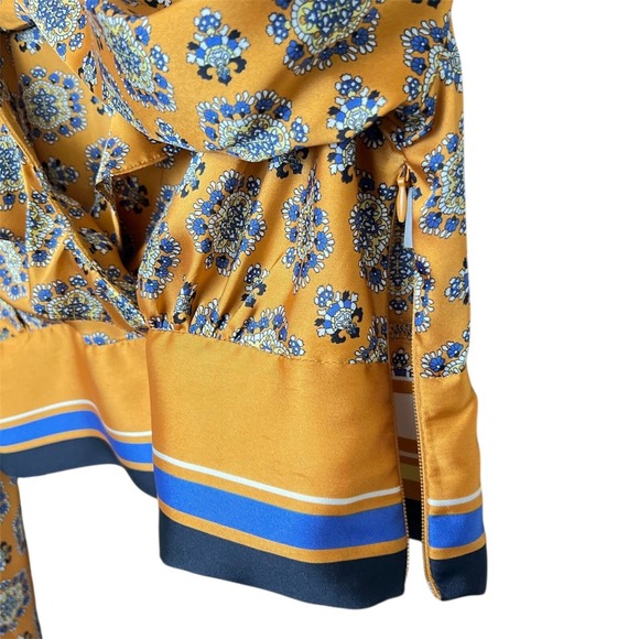 River Island Mustard Baroque Print Satin Crop Top Ruffle Neckline  US‎ 8 / UK 12 - Picture 9 of 11